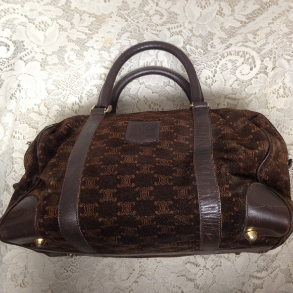 (SOLD) Vintage, Celine Brown Suede Boston Style Handbag - Picture 5 of 8